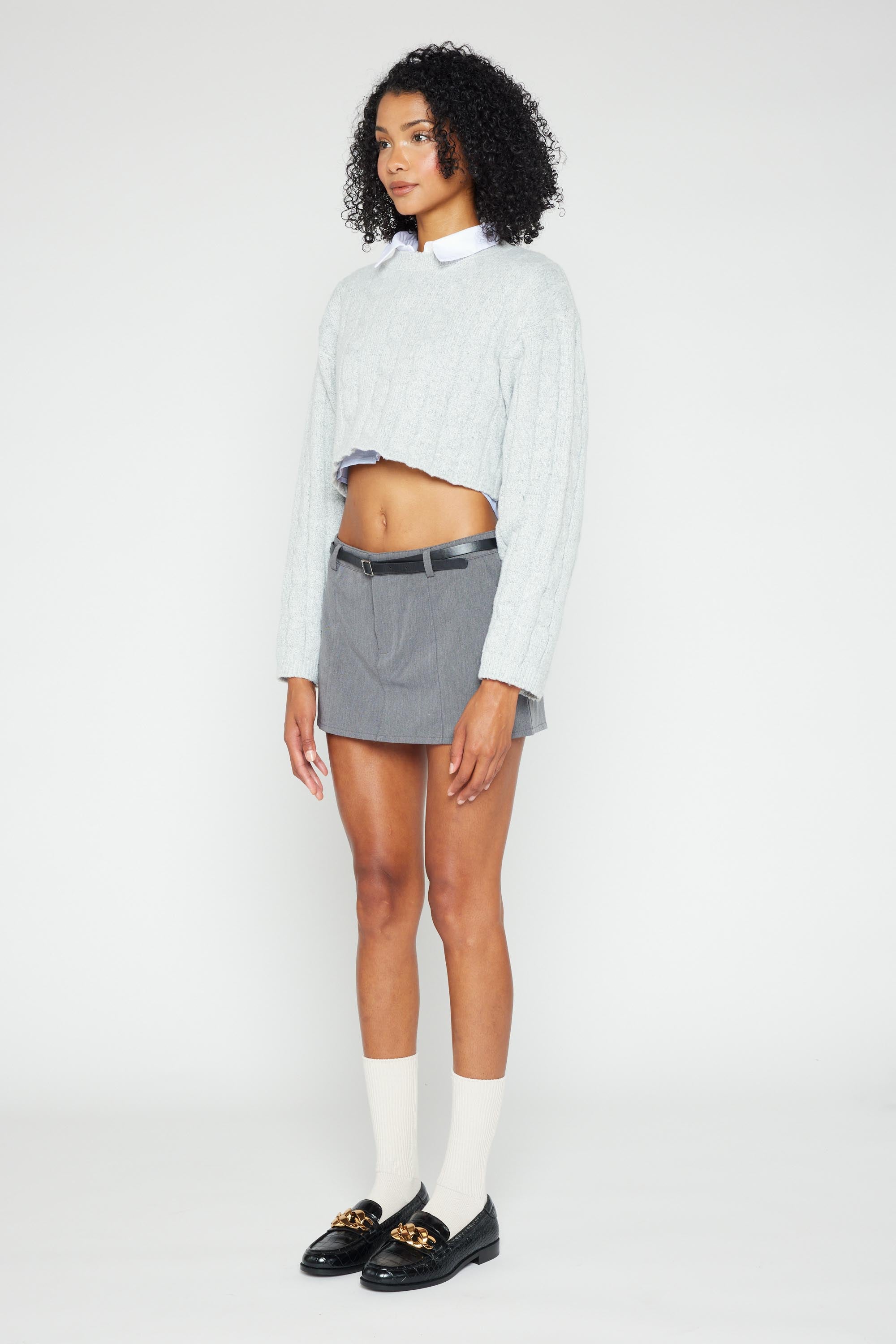 Lila Cable Knitted Cropped Sweater