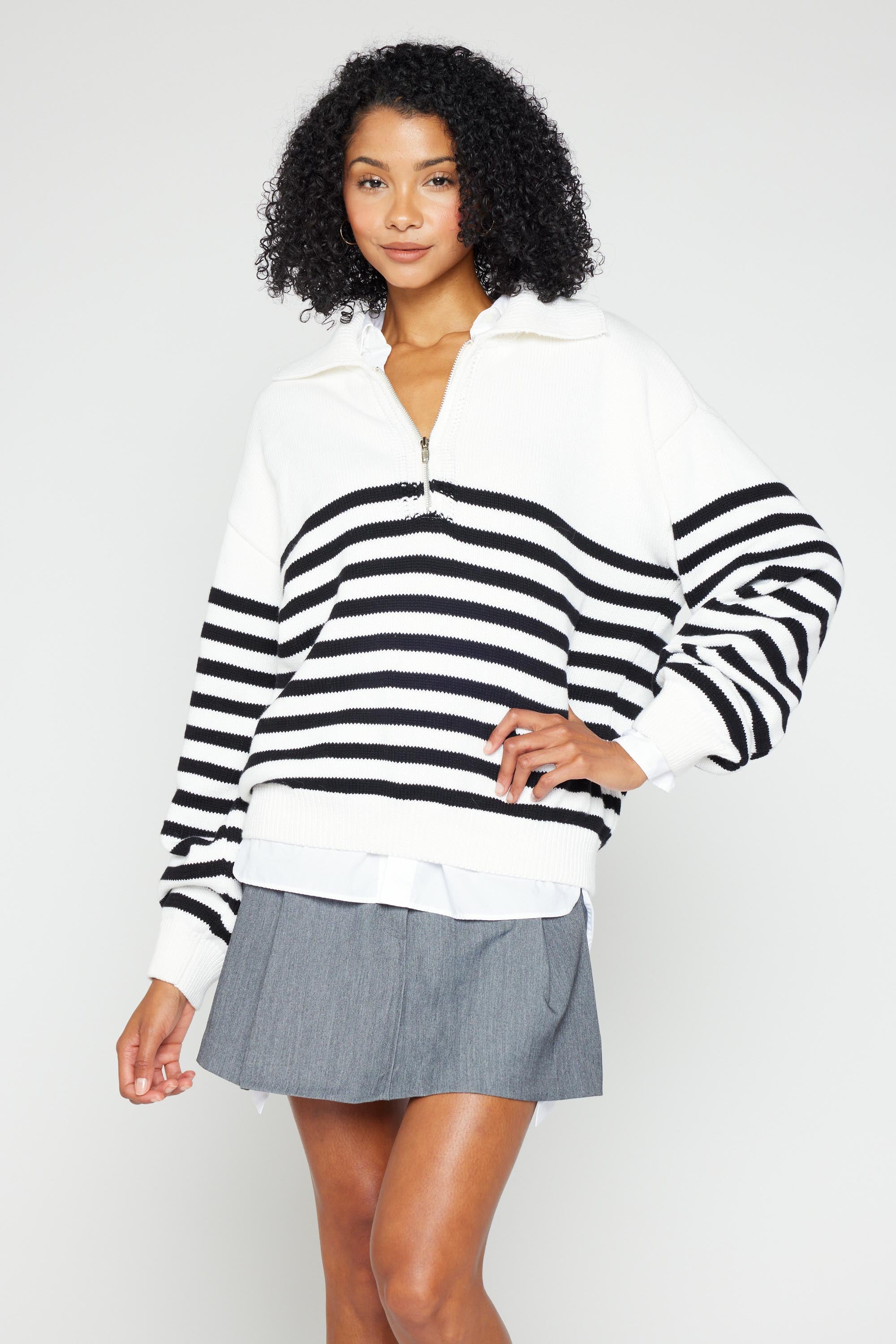 Romi Striped Half Zip Sweater