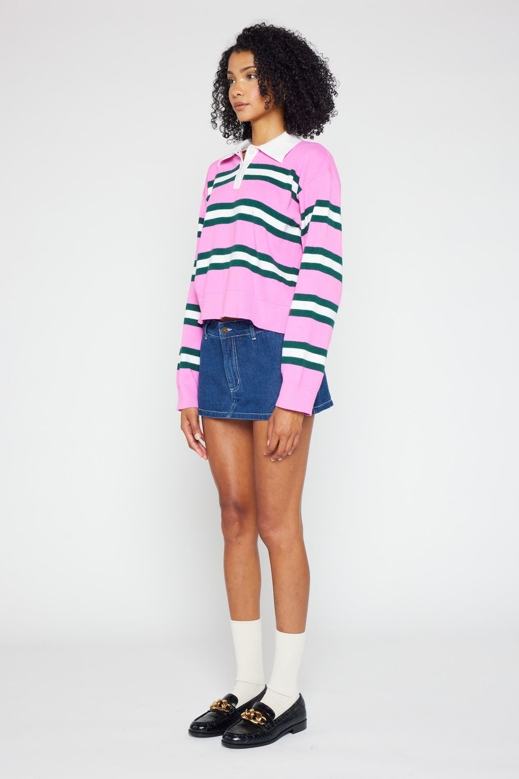 Nina Striped Polo-Neck Sweater