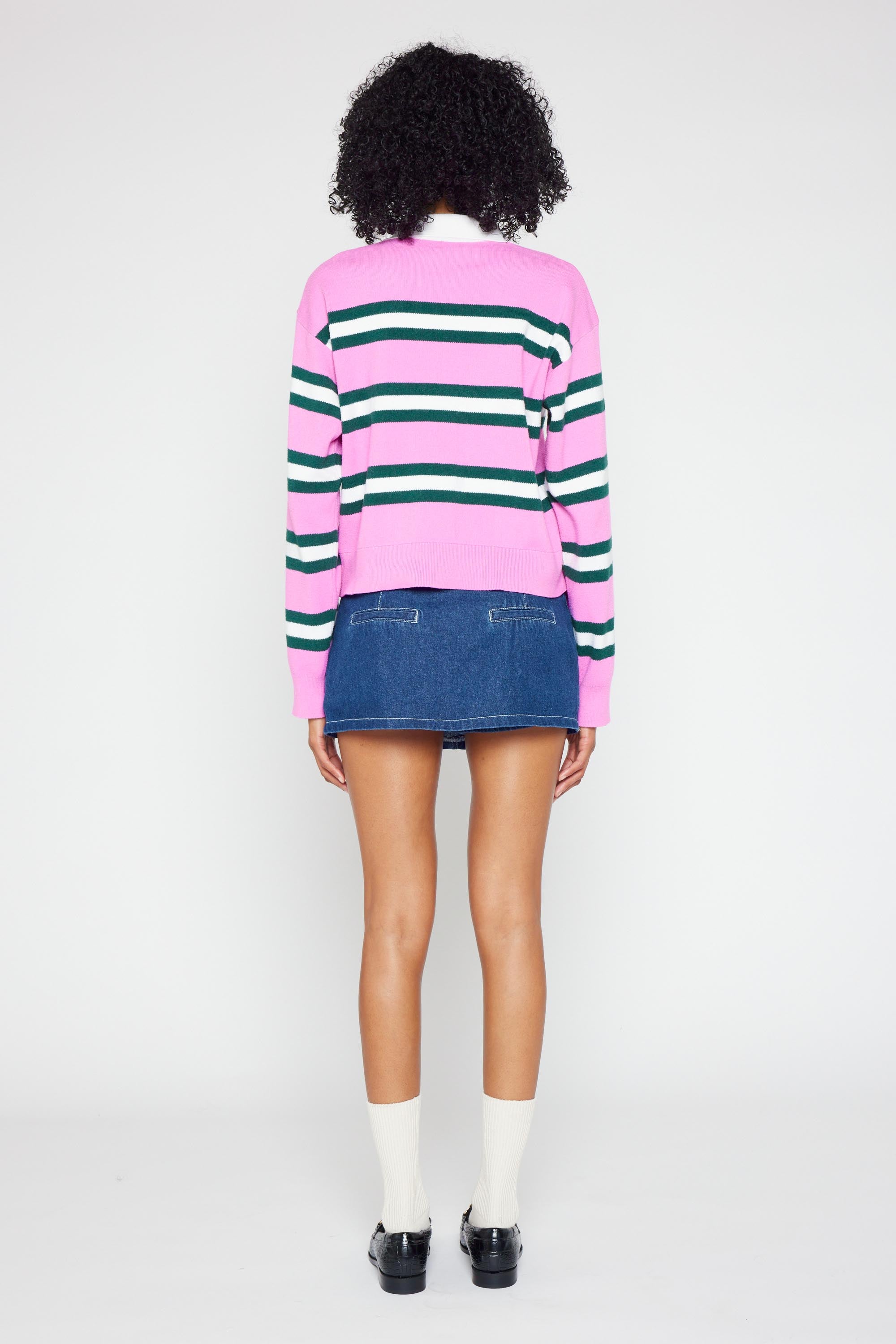 Nina Striped Polo-Neck Sweater